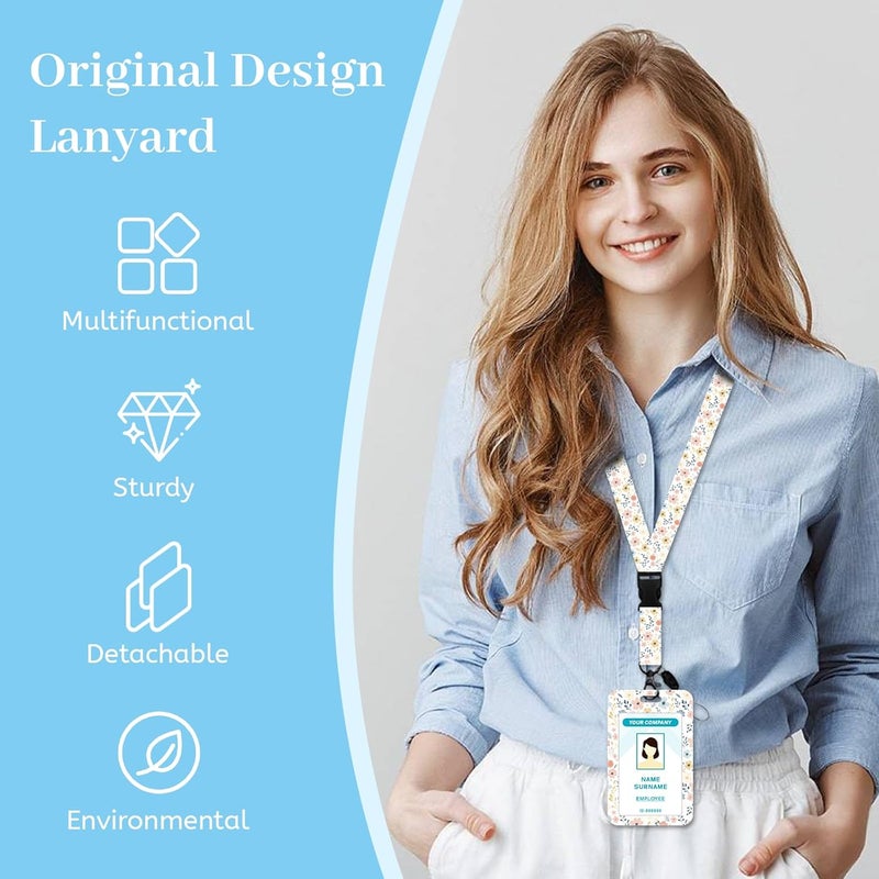 Hancynir Floral Flower Lanyards for Id Badges, Cute Badge Holder with Retractable Reel Clip, Work Name Tags Keychain Lanyard with ID Holder, Card Protector for Women Teacher Nurse Doctor Office Gifts - Image 2